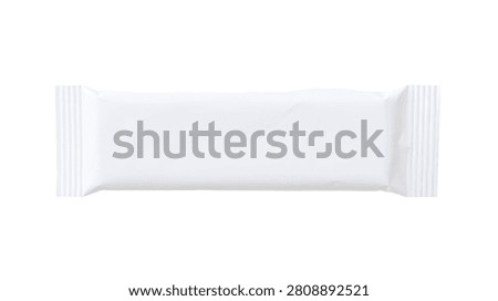 Blank white rectangular snack bar wrapper with crimped ends