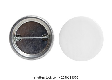 Blank White Round Metal Pin Badge On White Background