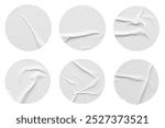 Blank white round paper sticker label set isolated on white background