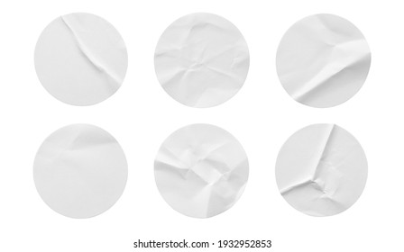 Blank white round paper sticker label set collection isolated on white background