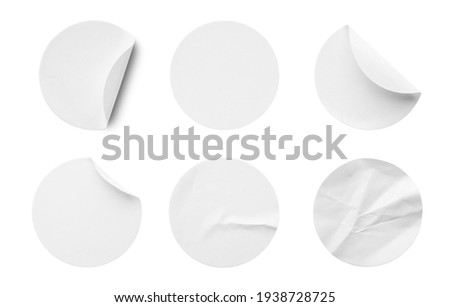 Blank white round paper sticker label set collection isolated on white background
