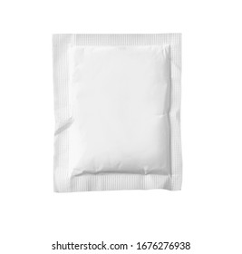 Blank white sachet packet mockup, isolated, top view, clipping path
