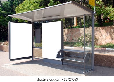 A Blank White Sign On Bus Station