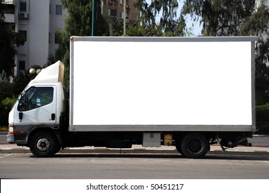 A Blank white Sign on a white truck - Powered by Shutterstock