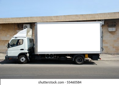 A Blank white Sign on a white truck - Powered by Shutterstock