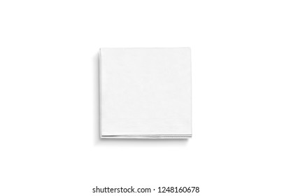 Blank white square folded napkin mock up, isolated. Empty tissue doily mockup. Tableware for cafe or restaurant branding. Soft accessory towel template.