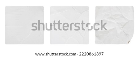 Blank white square paper sticker label set isolated on white background