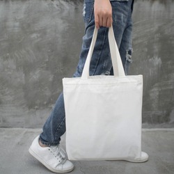 Blank Canvas Tote Bag Design Mockup With Hand Handmade Shopping