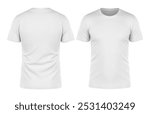 Blank white t-shirt with round neck collar back and front view for mockup