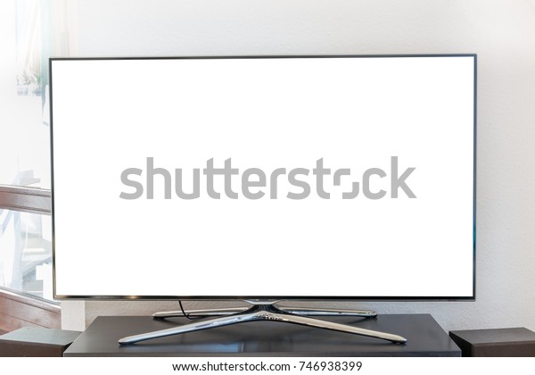 Blank White Tv Screen On Wooden Stock Photo Edit Now 746938399