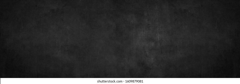 Blank wide screen real chalkboard background texture in college wall for back to school classroom for black friday Chalk art gradient scratch. Grey slate table food backboard white gray bacground.