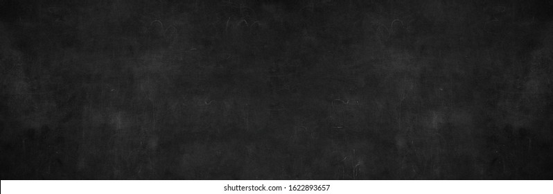 Blank Wide Screen Real Chalkboard Background Texture In College Back To School Wallpaper For Black Friday Gradient White Chalk Text Draw Graphic. Empty Studio Room Wall Blackboard Bacground Pale.