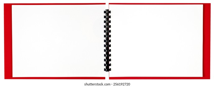 Blank Wide Spiral Bound Book With Red Cover Isolated On White