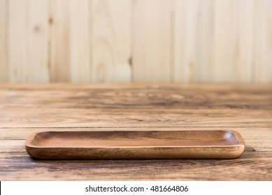 Blank Wood Plate On Wood Table