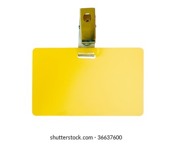 Blank Yellow Badge With Clip Isolated On White