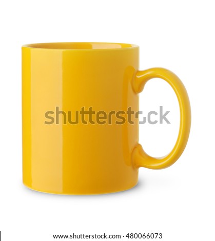 Blank yellow coffee cup isolated on white