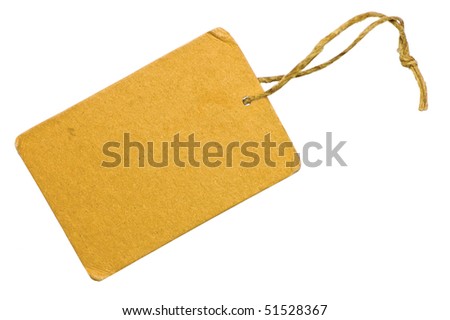 Blank Yellow Grunge Cardboard Sale Tag Label, Isolated Closeup Macro, Rustic Background