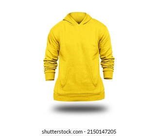 Blank Yellow Hoodie Mock Up Template, Front View, Isolated On White, Plain  Hoodie Mockup. Hoodie Design Presentation For Print.