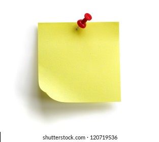 Blank yellow sticky note with red push pin isolated on white background - Powered by Shutterstock