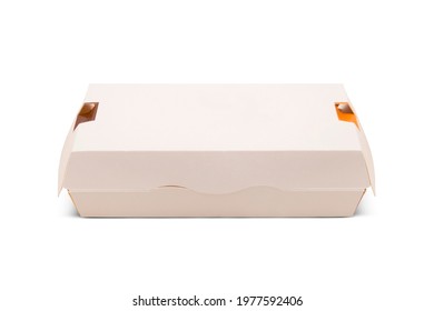 Blank Yellow And White Craft Burger - Sandwich Box Isolated On White Background