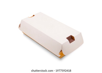 Blank Yellow And White Craft Burger - Sandwich Box Isolated On White Background