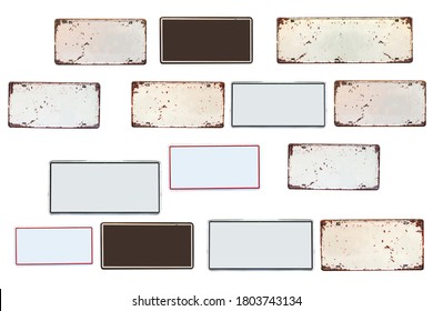 blanked rusted vehicle license plate isolated on white background