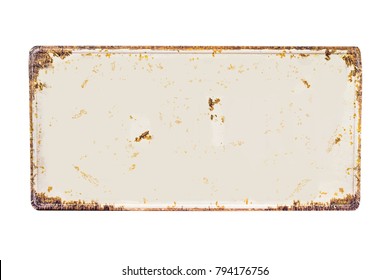 Blanked Rusted Vehicle License Plate Isolated On White Background