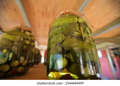 blanks in jars of cucumbers are on the table