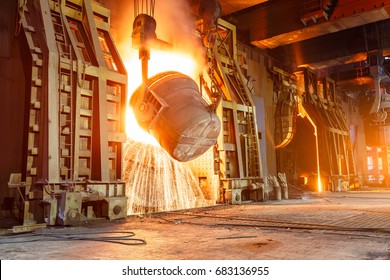 Blast furnace smelting liquid steel in steel mills - Shutterstock ID 683136955
