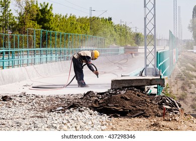 blasting of concrete, note shallow depth of field