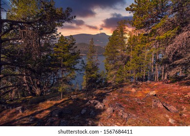 The Blazing Colours Of A Sunset On Bowen Island In The Pacific North West Of British Columbia Canada.