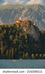 Bled Castle on top of a mountain, built above the city of Bled in Slovenia, overlooking Lake Bled