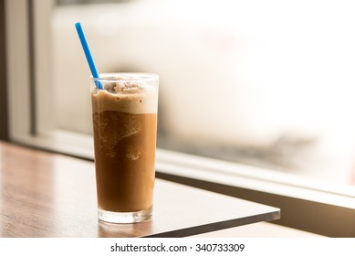 Blended Iced Coffee On Table,with Vintage Color