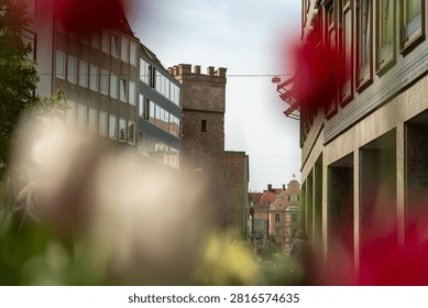 Blending historical architecture with contemporary structures in a busy european city street