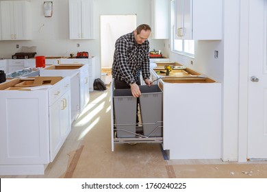 Blind Cabinet And Drawers Garbage Trash Can Counter Cabinets In The Kitchen Installed Of White Color