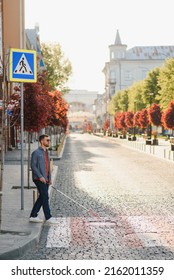 Blind Man. Visually Impaired Man With Walking Stick