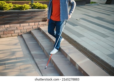 Blind Man. Visually Impaired Man With Walking Stick