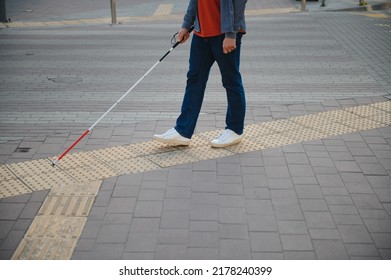 Blind Man Walking On Sidewalk Holding Stock Photo 2178240399 | Shutterstock