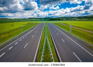 Blind street, road ending in the field. Concept of road building construction, highways building program or cut financing the building. No way out situation, stagnation or collapse