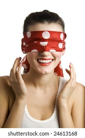 Blindfolded Girl Smiling As If Making A Wish