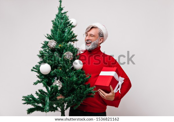 Blissful Old Man Holding Green Christmas Stock Photo Edit Now