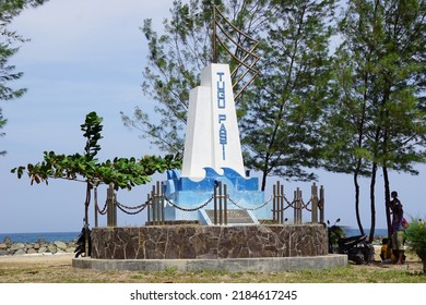 Blitar, East Java, Indonesia - July 31st, 2022 : High tide monument or Pasti monument (pasang laut tertinggi). It is the boundary of marine area management