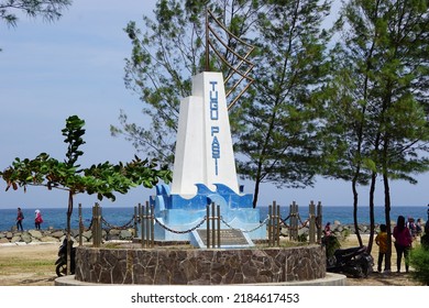 Blitar, East Java, Indonesia - July 31st, 2022 : High tide monument or Pasti monument (pasang laut tertinggi). It is the boundary of marine area management