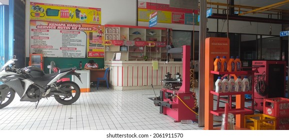 Blitar, Indonesia - October 22, 2021: Motorbike Repair Shop Is Used To Repair Motorbikes