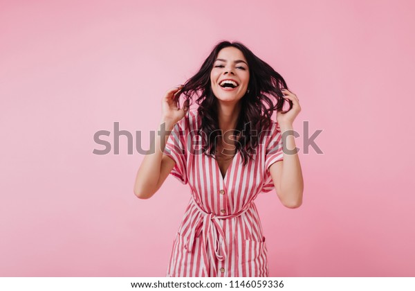 Blithesome Caucasian Lady Playing Her Wavy Stock Photo Edit Now