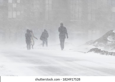 Blizzard Bad Weather Snow And Strong Wind In The City Selective Focus