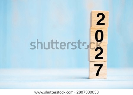 block 2027 text on table. Resolution, strategy, plan, goal, motivation, reboot, business and New Year holiday concepts
