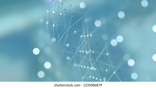Block chain and technology abstract background.Net and communication concept.3d illustration.Close up image of dots and lines structure.Big data backdrop