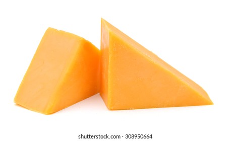 Block Of Cheddar Cheese Over White 