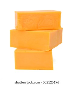 Block Of Cheddar Cheese Over White 